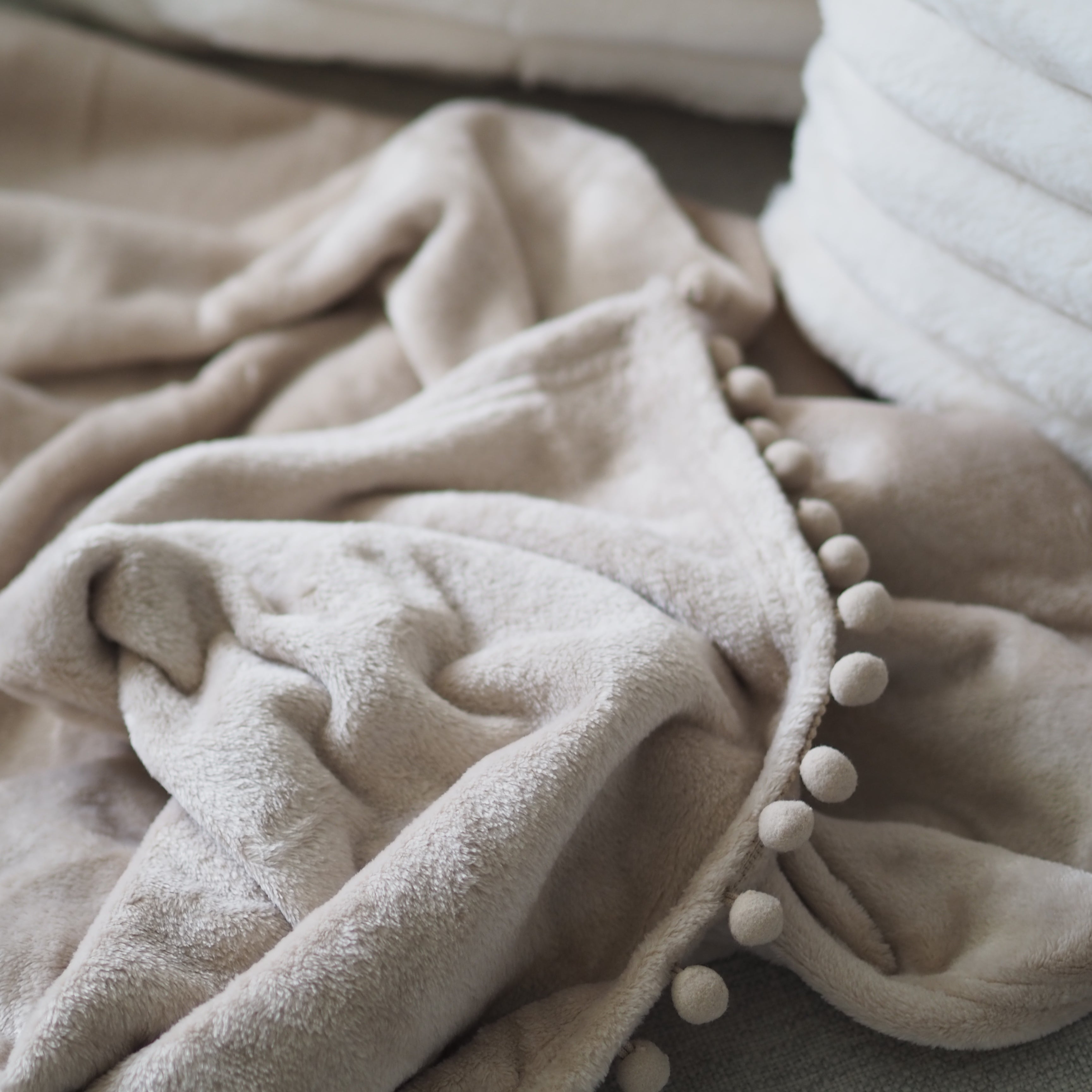 Beige Cashmere Touch Pom Pom Throw Dot and Blush